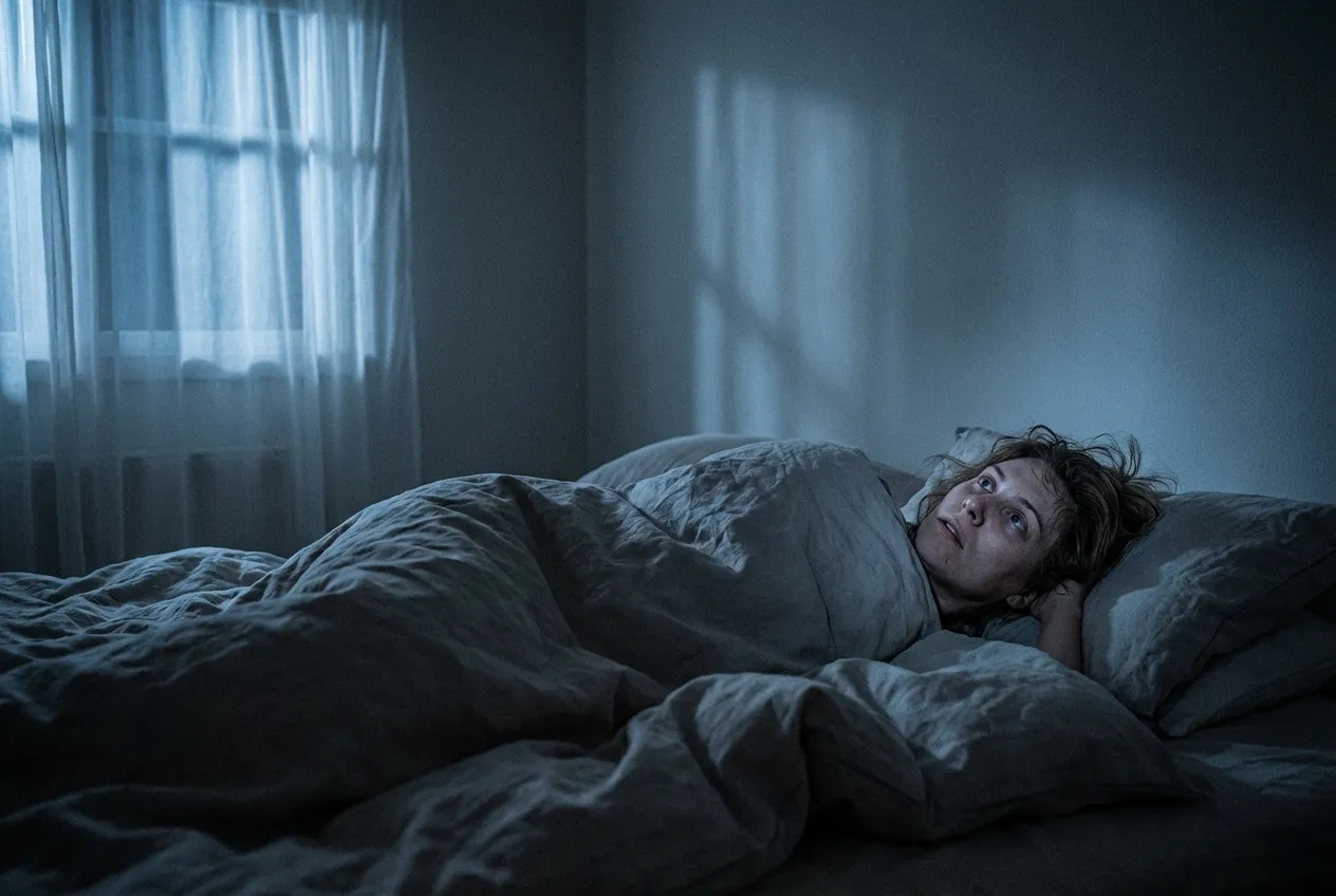 Person lying awake unable to sleep