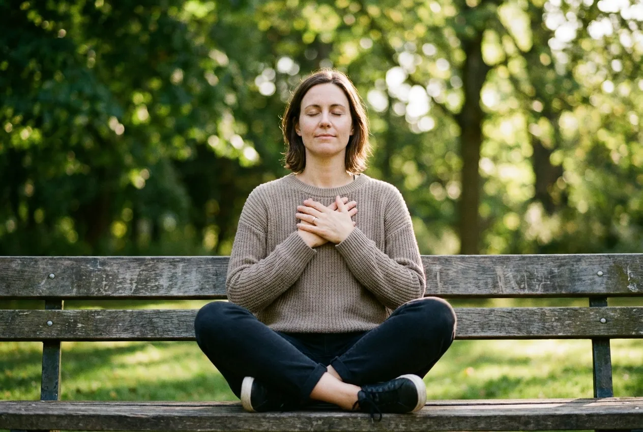 Person practicing breathing for stress relief